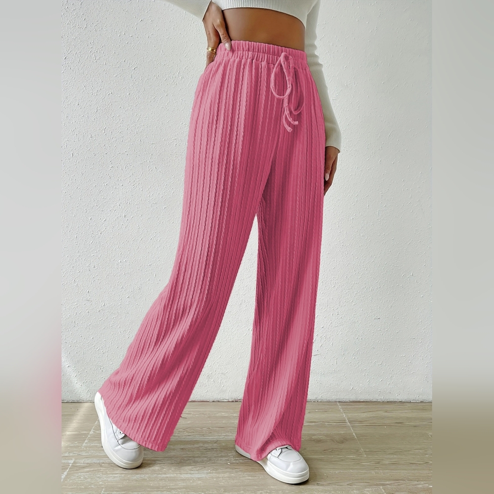 Black Friday Sale!!🎁 Full Size Elegant Pink Wide Leg Ribbed Pants